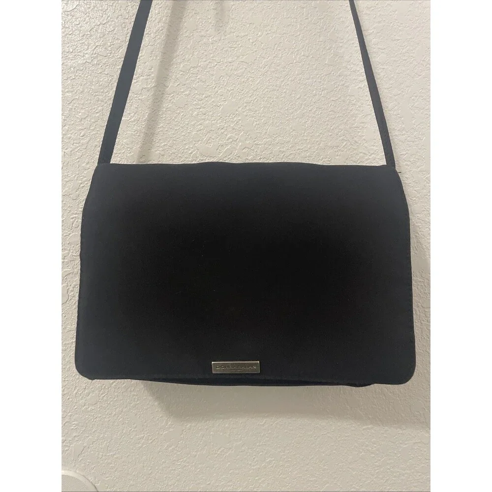 Donna Karan New York Canvas Black Crossbody Bag, Snap Closure Classic Stain